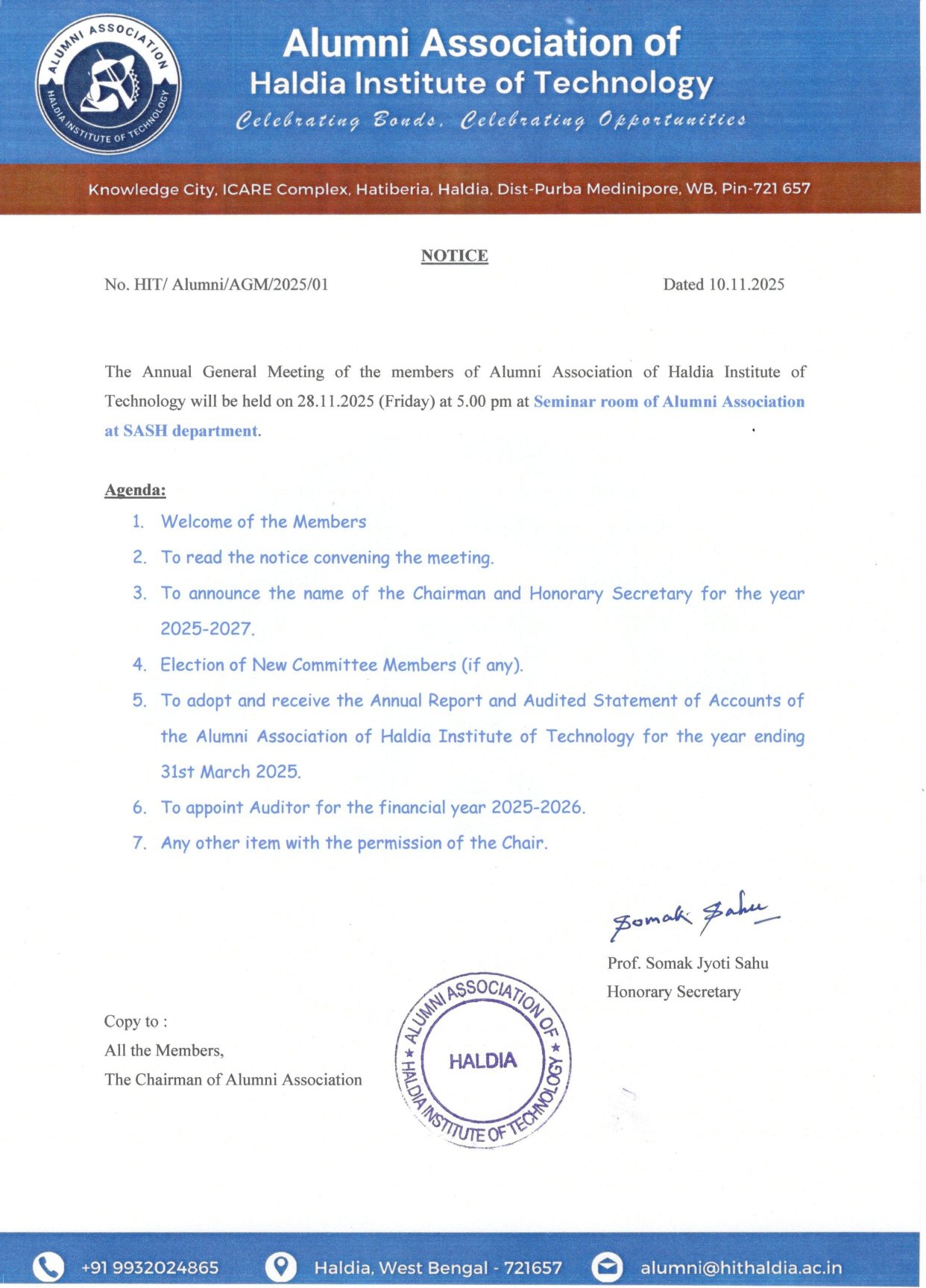 Notice for AGM on 28-11-2025